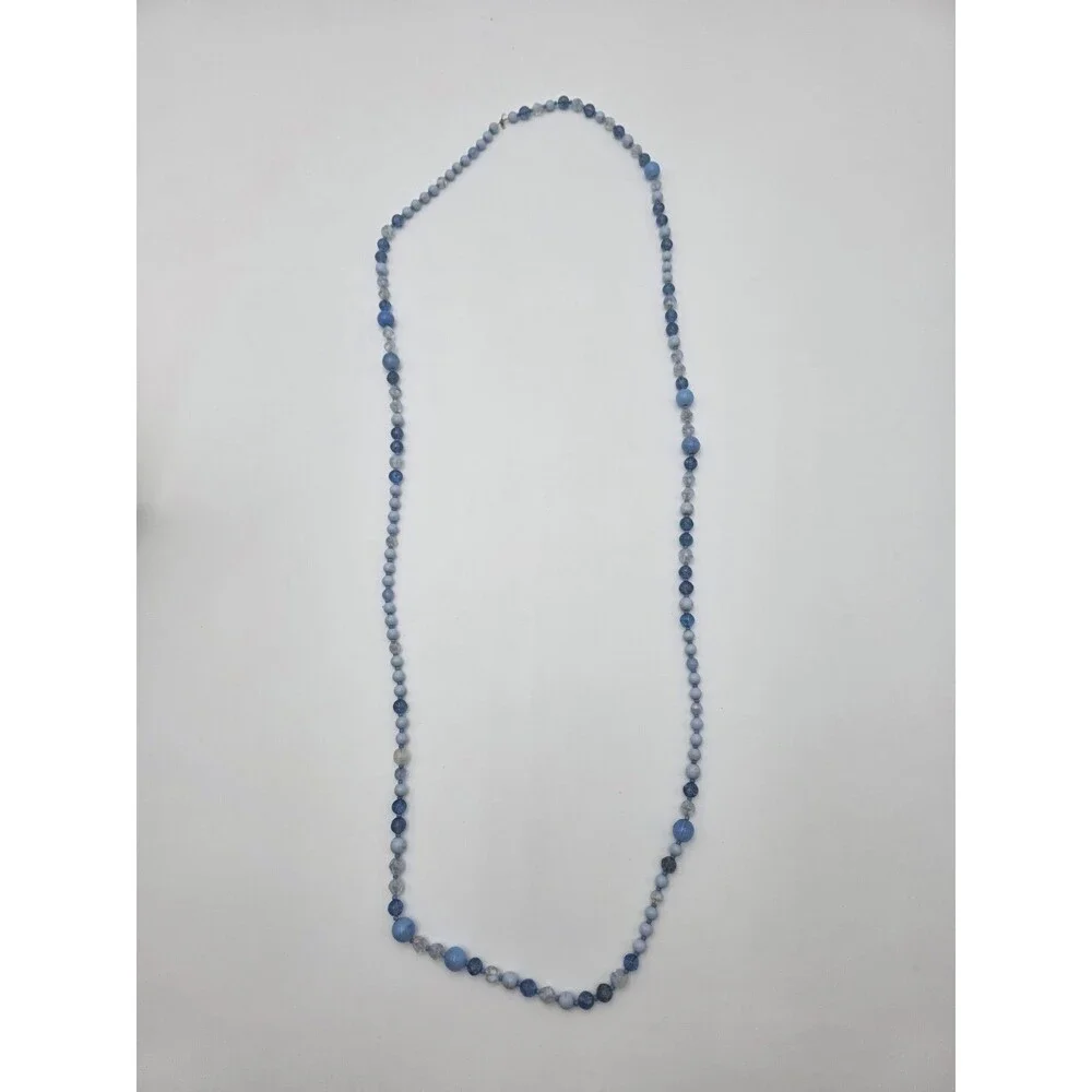 Vintage Blue Various Size Beads Long Necklace 44" - Picture 4 of 6
